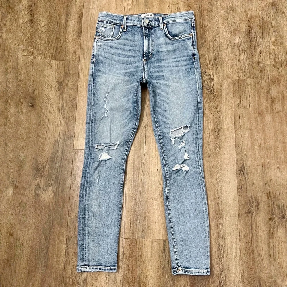 Agolde Sophie Distressed High Waist Skinny Jean High Rise Medium Blue Wash‎